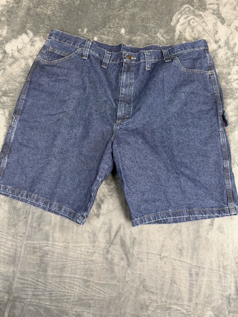 Wrangler Mens Blue Denim Carpenter Shorts 46 Relaxed Fit Utility Pockets